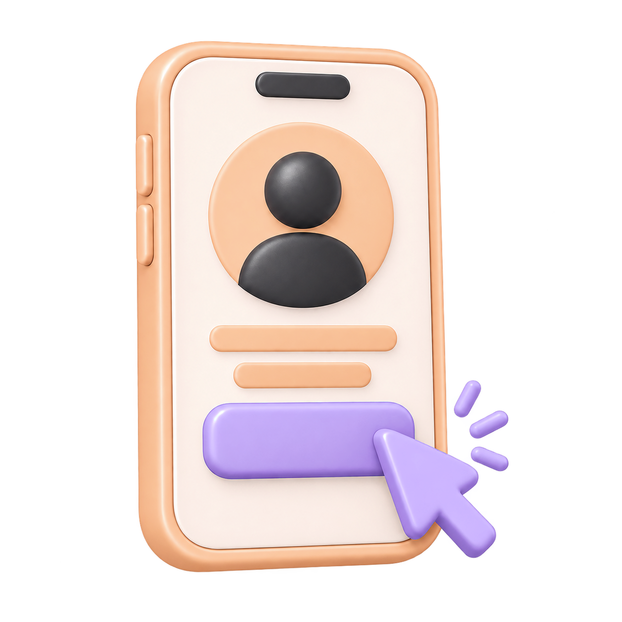 Illustrazione di un telefono con un profilo e una freccia sul pulsante